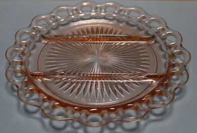 OLD COLONY Pink Depression Glass Lace Edge 3-Part Divided Relish Plate • $9.45