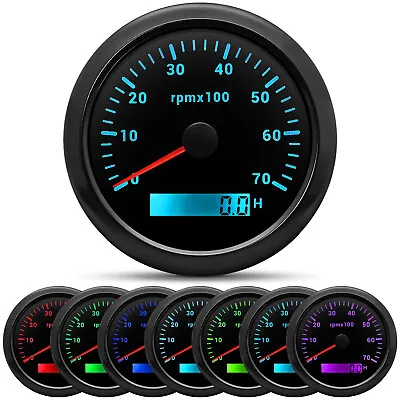 85mm Black Waterproof Tachometer Gauge 0-7000RPM With 7 Colors LED For Car Boat • $32.89