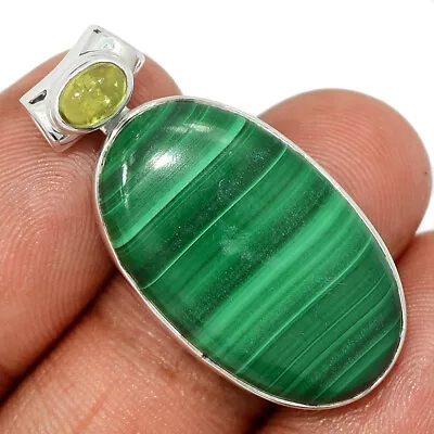 Natural Malachite - Congo & Peridot 925 Sterling Silver Pendant Jewelry CP43928 • £10.43