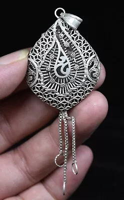 5CM Rare Old China Miao Silver Feng Shui Auspicious Water Drop Lucky Pendant • $16.90