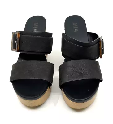 Mia Women’s Wedges Buckle Sandals Size 7 Black Slip On • $24.99