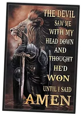 Vintage Metal Tin Sign Jesus Poster Wall Art The Devil Saw Me With My Head  • $19.97