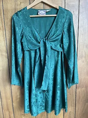 Vintage Indian Rose Emerald Green Tie Boho Festival Dress Top AUS M • $49