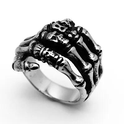 Men's Skeleton Hand Biker Ring Stainless Steel 38 • $22.99