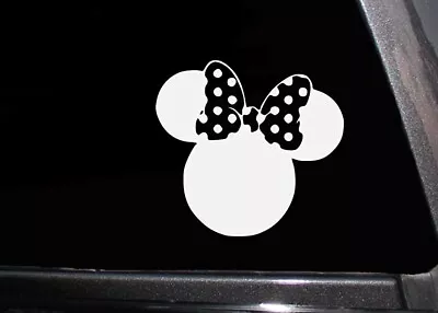 Minnie Mouse Style Polka Dot Bow - White Vinyl Decal Car Window Notebook Laptop • $4.20