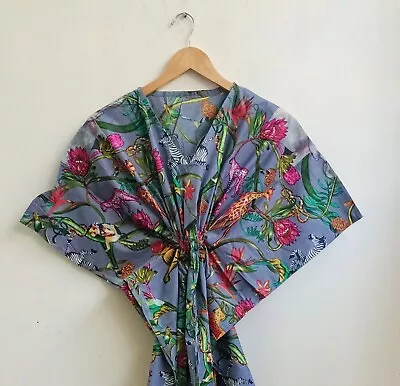 $35.53 • Buy Indian Cotton Party Wear Kaftan Dress Gray Women's Clothing Night Maxi Gown AU