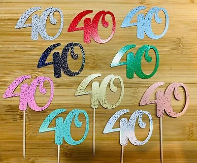 40th Birthday Anniversary Cupcake Toppers Number 40 Cake Decorations Picks • £3