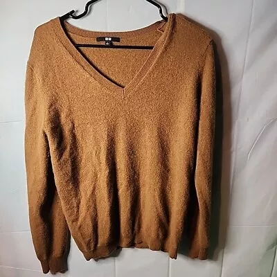 Uniqlo 100% Cashmere Brown V-neck Sweater M May Fit Small S • $25