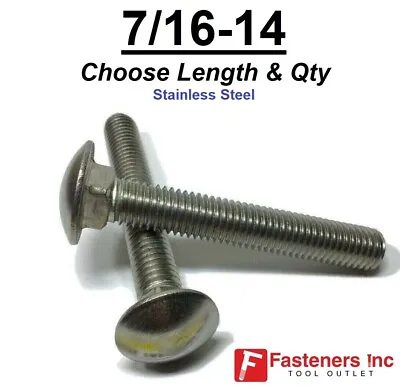 7/16-14 Carriage Bolts Stainless Steel All Lengths And Quantities In Listing • $17.51