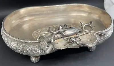 Antique Middletown Plate C. Silver Plate Sea Life Dish Bowl Silver Lobster Coral • $125