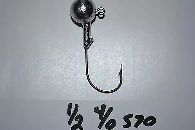 1/2 ROUND BARBED  Jig Heads 4/0 12 Pk Bass Walleye BRONZE ABERDEAN HOOK • $8.50