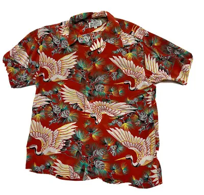 Vintage Avanti 100% Silk Floral Paradise Crane Red Hawaiian Shirt Size Medium • $219.99