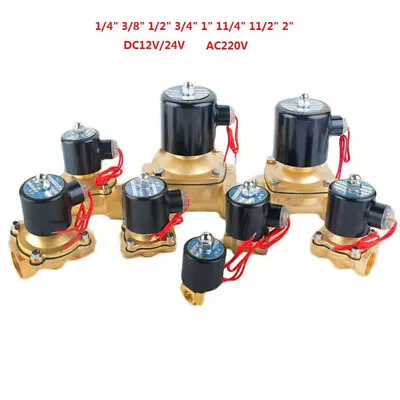 Brass 1/4 -2  Solenoid Valve Air Water Gas Oil Normally Closed DC12V/24V AC220V • £13.14