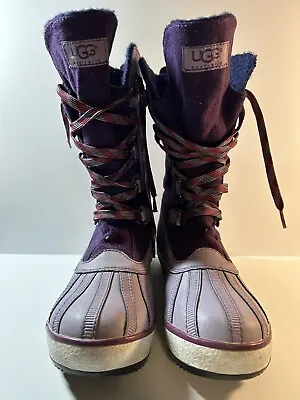 UGG Australia Women's Baroness Lace Up Purple Mid Top Boots US 6/EU 37 Rain Snow • $25