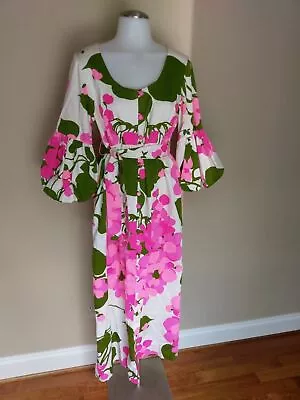 Vintage Malia Of Honolulu Hawaiian Dress Pink Green Floral Flower Mod Retro Long • $365