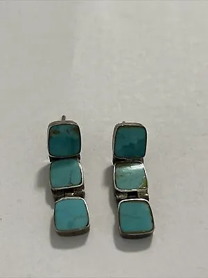 $10 • Buy VINTAGE STERLING SILVER 925 Square Earrings With Blue Stones —(Z)
