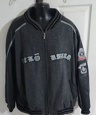 Vintage Ecko Unltd Leather Bomber Jacket Men Size 5X Gray Black Leather Jacket  • $62.99