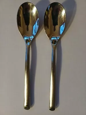 2 Mikasa Satin Wave Forged Stainless Soup Spoons Flatware • $14.99