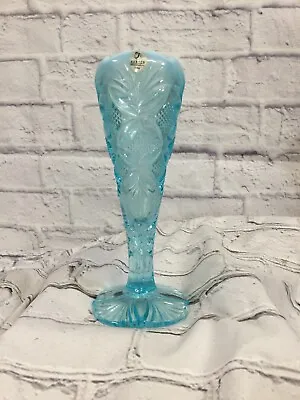 Vintage Fenton Glass Blue Topaz Vase Frosted White Top Art • $49