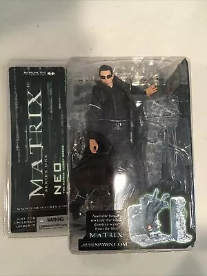 New 2003 Mcfarlane The Matrix Series One Neo Action Figure Lobby Shootout Scene • $55