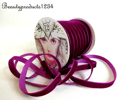 3 Yards 3/8  Velvet Ribbon PURPLE AUBERGINE Quality / Finished Edges / NEW • $3.99