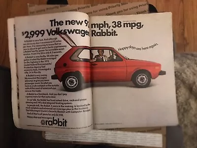 1975 Volkswagen VW Rabbit Print Ad $2999 New 93 Mph 38 Mpg Coupe 2 Pg FONZie • $14.14