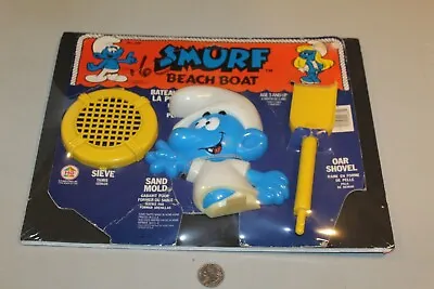 VTG UNUSED 1981 Peyo Smurf Beach Boat On Card Shovel Mold Sieve HG Rack Toy HTF  • $14.99