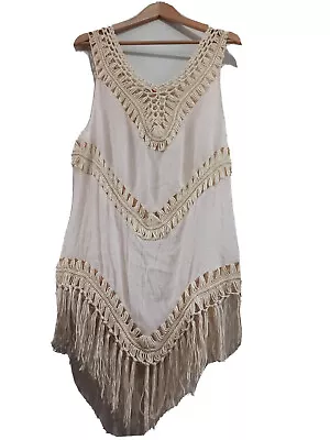 £12.99 • Buy Ladies Crochet Knit Neckline Tassel Edge No Sleeve Holiday Cover Up Top