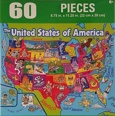 60 Piece Jigsaw Puzzle Map 50 American States USA Age 6+ • $3.49