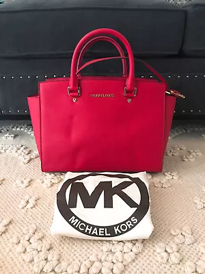 Michael Kors Selma Large Satchel Top-zip Red Gold Leather • $380