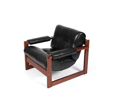 Percival Lafer Leather Lounge Armchair. 1970s Brazilian Modern MCM. Model S-1 • $3250