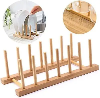£7.95 • Buy Bamboo Wooden Dish Rack Drainer Plate Holder Drying Bowls Rack Stand