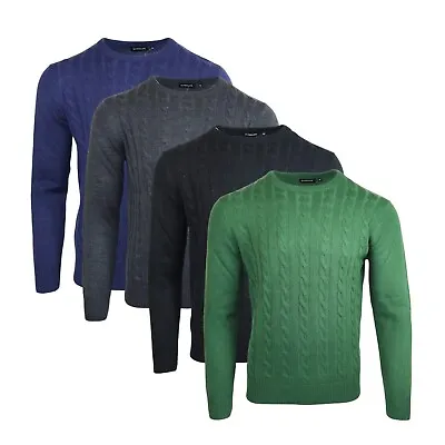 Mens Sweater Jumper Cable Crew Neck Thick Knitwear Pullover Long Sleeve Tops 23 • £8.99