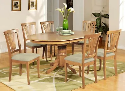 7-pc Avon 42x60  Oval Dinette Kitchen Dining Table W/ 6 Padded Chairs Light Oak • $995