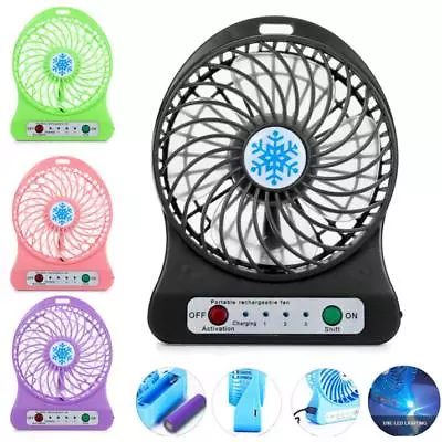 Portable Rechargeable LED Light Fan Air Cooler Mini Desk USB Fan 18650 Battery◁ • $14.69