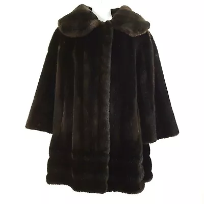 Vintage Sears Fashions Retro Coat Womens M Tissavel France Brown Faux Fur Lined • $185.61