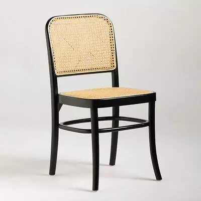 Hoffman Dining Chair Natural Rattan Cane Seat And Backrest Black Wood Frame • £169