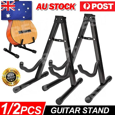 $14.95 • Buy 2x Folding Guitar Stand Bass Tripod Electric Acoustic Floor Holder Rack Foldable
