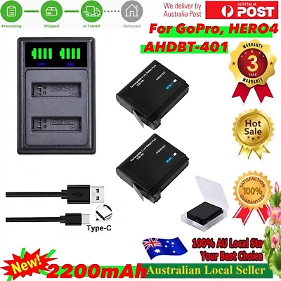 2x 2200mAh AHDBT-401 Battery +Dual Charger Suits GoPro HERO4 Black HERO4 Silver • $46.90