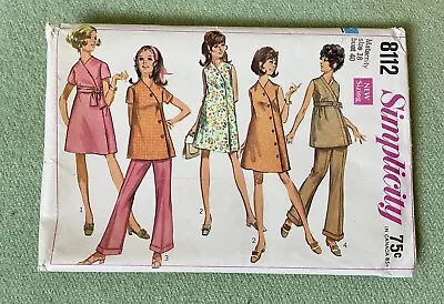 Vintage 60’s Simplicty Pattern 8112 Maternity Size 18 UNCUT FF Dress Top Pants • $12.99