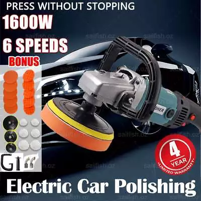 240V Polisher Car Buffer Pad Electric Machine Tool Kit 6 Speed 1600W 180mm 150mm • $60.99