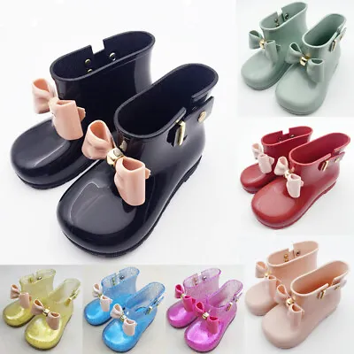 Infant Baby Kids Girls Princess Bow Non-Slip Wellington Welly Boots Rain Shoes • £12.89