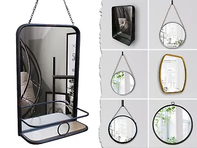 Industrial Style Wall Mirror Storage Shelf Distressed Metal Frame Bathroom Home  • £29.99