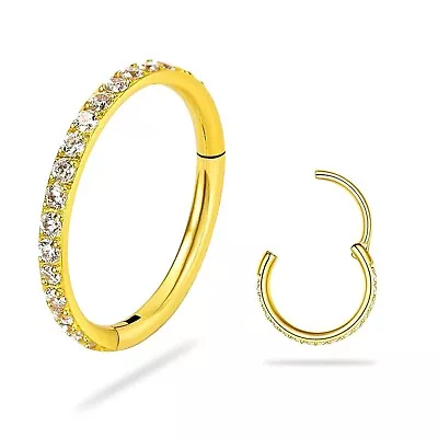 14K Gold Hinged Nose Rings Hoop For Women 20G 316L Surgical Steel Clicker Septu • $14.75