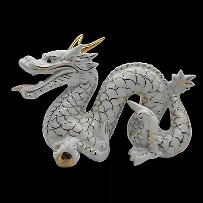 Vintage Chinese Porcelain Dragon Figurine White Gold Feng Shui Good Luck Fortune • $49.99