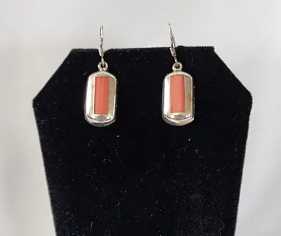 Vintage Estate Sale - Dainty Coral & Silver Wire Dangle Earrings - Stamped  925  • $17.99