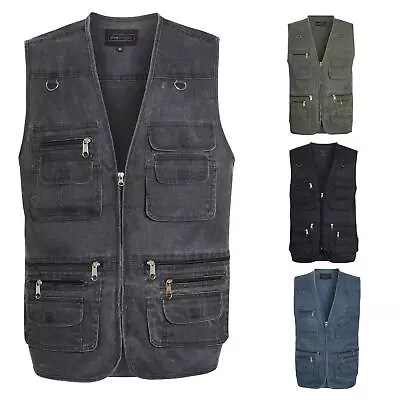 £13.99 • Buy Mens Waistcoat Multi Pocket Jacket Fishing Camping Travelling Hiking Gilet