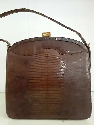 Vtg Palizzio Very New York Brown Lizard Skin Handbag 1960s Purse Hardside Gold C • $27.50