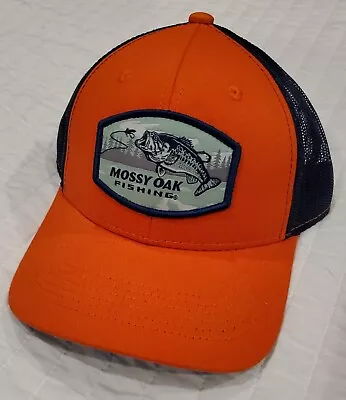 Mossy Oak Orange/Navy Blue Fishing Bass Scout Patch Logo Adjustable Cap-One Size • $18.90