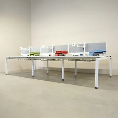 £792 • Buy Herman Miller Sense Pod Of 6 Straight White 1200mm Desks With Screens & Monitor